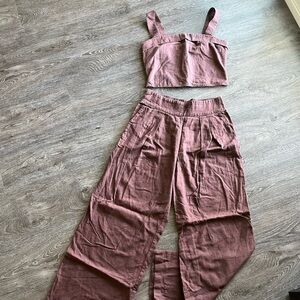 Abercrombie & Fitch - Brown linen two piece stretch set with adjustable straps